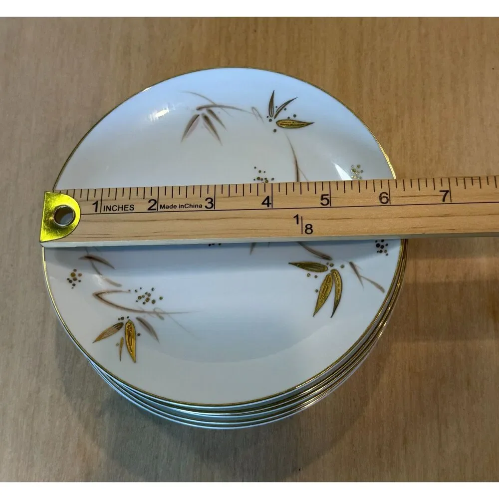 Vintage Noritake China 5786 Small Dessert Appetizer Plates Gold Bamboo Set 6